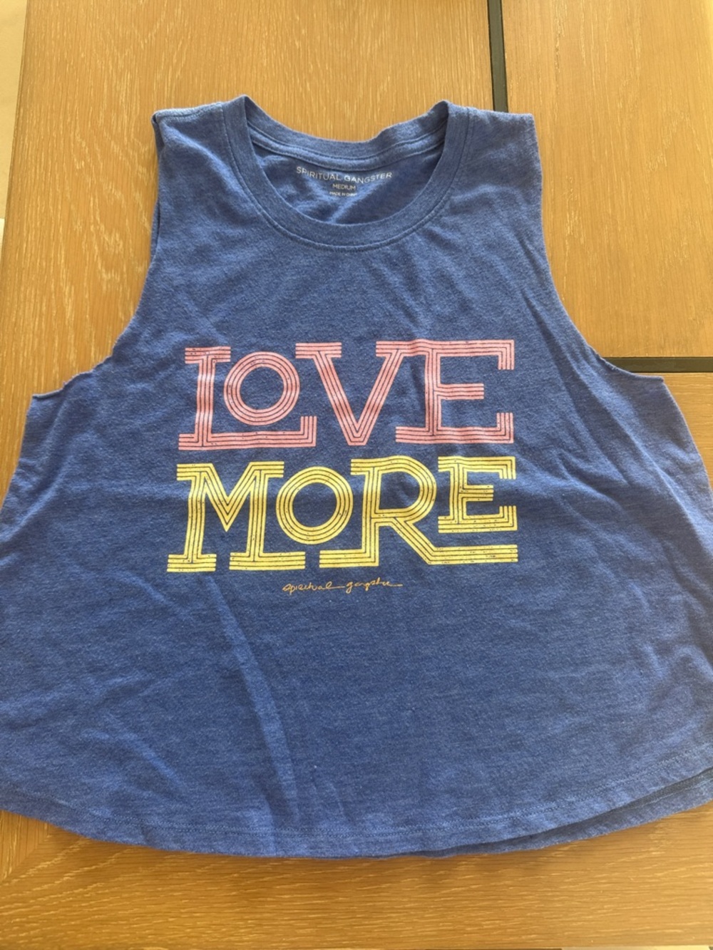 Spiritual Gangster LOVE MORE Blue Graphic Muscle Tank